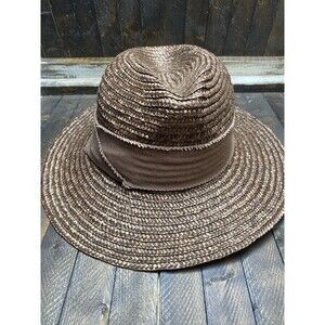 Womens Mens Brown Wide Brim Straw Hat OSFM